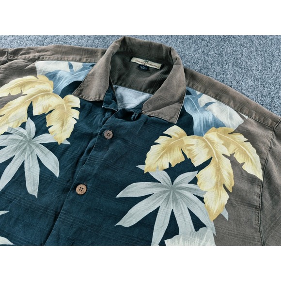 Tommy Bahama Other - Tommy Bahama Mens Large 100% Silk Tropical Palm Leaf Print Camp Shirt Brown Teal